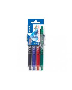 Pilot Set2Go FriXion Clicker Erasable Retractable Gel Rollerball Pen 0.7mm Tip 0.35mm Line Black/Blue/Green/Red (Pack 4) - 3131910546801