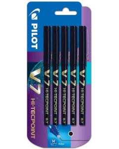 Pilot V7 Hi-Tecpoint Liquid Ink Rollerball Pen 0.7mm Tip 0.5mm Line Black (Pack 5) - 3131910546153