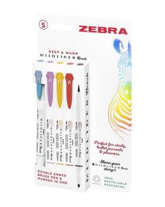 Zebra Mildliner Double Ended Brush Pen Assorted Deep and Warm (Pack 5) - 2693