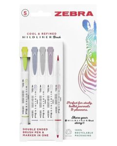 Zebra Mildliner Double Ended Brush Pen Assorted Cool and Refined (Pack 5) - 2692