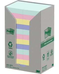Post it Recycled Notes Assorted Colours 38x51mm 100 Sheets (Pack 24) 7100259447