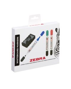 Zebra Double Ended Whiteboard Marker Assorted (Pack 3) with Magnetic Eraser - 2719