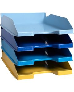 Exacompta Bee Blue Letter Tray Set 346 x 255 x 65mm Assorted Colours (Pack 4) - 113202SETD