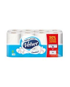 Velvet Comfort Toilet Tissue Extra Long Rolls White (Pack 16) - 1102187