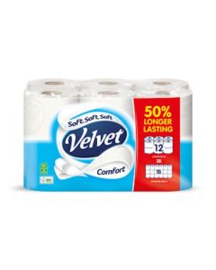 Velvet Comfort Toilet Tissue Extra Long Rolls White (Pack 12) - 1102186