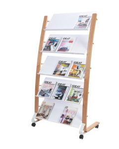 Alba Mobile Wooden Floor Stand 5 x 3 Compartments A4 Format Literature Display H1650 x W860 x D520mm Light Wood/White - DD5GMW BC