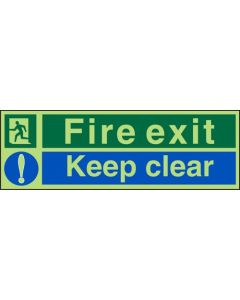 Seco Photoluminescent Safe Procedure Safety Sign Fire Exit Keep Clear Glow In The Dark 450 x 150mm - SP126PLV450X150