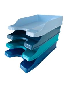 Deflecto Cool Breeze A4 Continental Letter Trays Deep Blue and Aqua (Pack 4) - CP130YTCB