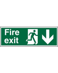 Seco Photoluminescent Safe Prodecure Safety Sign Fire Exit Man Running Right and Arrow Pointing Down Glow In The Dark 450 x 150mm - SP124PLV450X150
