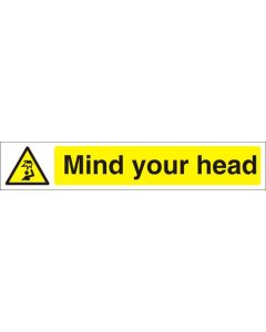 Seco Warning Safety Sign Mind Your Head Self Adhesive Vinyl 300 x 50mm - W0186SAV300X50