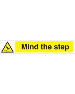 Seco Warning Safety Sign Mind The Step Self Adhesive Vinyl 300 x 50mm - W0185SAV300X50