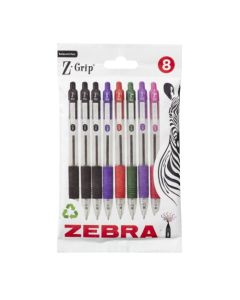 Zebra Z-Grip Retractable Ballpoint Pen 1mm Tip Assorted Ink (Pack 8) - 02773