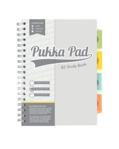 Pukka Pads Study Book B5 181 x 257mm 4 Coloured Dividers 3 Paper Types Includes Revision Cards Grey (Pack1) - 9824-STU