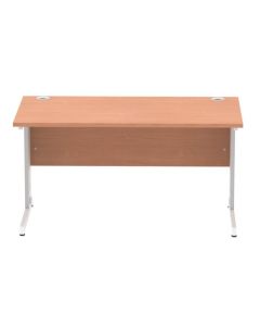 Impulse 1400 x 800mm Straight Desk Beech Top Silver Cable Managed Leg I000460
