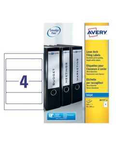 Avery Inkjet Filing Label Lever Arch File 200x60mm 4 Per A4 Sheet White (Pack 100 Labels) J8171-25