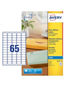 Avery Inkjet Mini Label 38.1x21.2mm 65 Per A4 Sheet Clear (Pack 1625 Labels) J8551-25