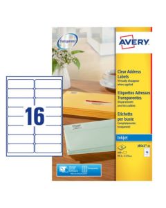 Avery Inkjet Address Label 99x34mm 16 Per A4 Sheet Clear (Pack 400 Labels) J8562-25