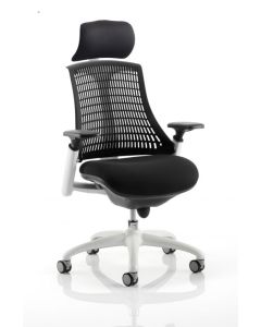 Flex Chair White Frame Black Back With Headrest KC0087