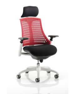 Flex Chair White Frame Red Back With Headrest KC0089