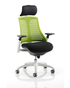 Flex Chair White Frame Green Back With Headrest KC0090