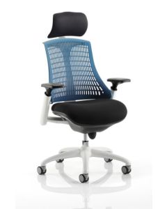 Flex Chair White Frame Blue Back With Headrest KC0092