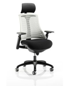Flex Chair Black Frame With Moonstone White Back With Headrest KC0104