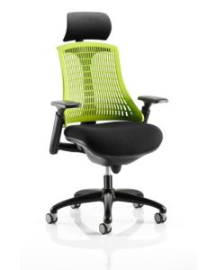 Flex Chair Black Frame With Green Back With Headrest KC0106
