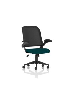 Crew Mesh Back Task Operator Office Chair Bespoke Fabric Seat Maringa Teal With Folding Arms - KCUP2018