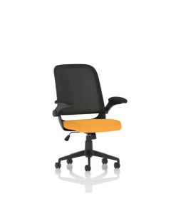 Crew Mesh Back Task Operator Office Chair Bespoke Fabric Seat Senna Yellow With Folding Arms - KCUP2020