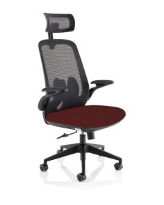 Sigma Executive Mesh Back Office Chair Bespoke Fabric Seat Ginseng Chilli With Folding Arms - KCUP2025