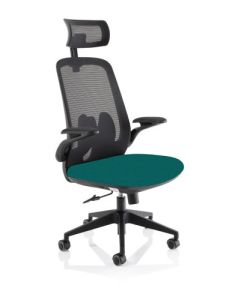 Sigma Executive Mesh Back Office Chair Bespoke Fabric Seat Maringa Teal With Folding Arms - KCUP2026