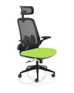 Sigma Executive Mesh Back Office Chair Bespoke Fabric Seat Myrrh Green With Folding Arms - KCUP2027