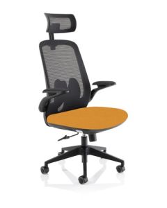 Sigma Executive Mesh Back Office Chair Bespoke Fabric Seat Senna Yellow With Folding Arms - KCUP2028