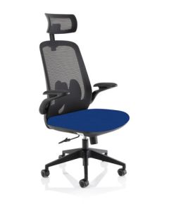 Sigma Executive Mesh Back Office Chair Bespoke Fabric Seat Stevia Blue With Folding Arms - KCUP2029