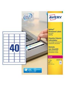 Avery Laser NoPeel Anti-Tamper Permanent Label 45.7x25mm 40 Per A4 Sheet White (Pack 800 Labels) L6145-20