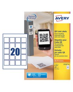Avery QR Code Label 45x45mm 20 Per A4 Sheet White (Pack 500 Labels) - L7121-25