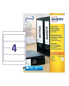Avery Laser Filing Label Lever Arch File 200x60mm 4 Per A4 Sheet White (Pack 400 Labels) L7171-100