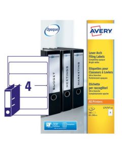 Avery Laser Filing Label Lever Arch File 200x60mm 4 Per A4 Sheet White (Pack 100 Labels) L7171-25