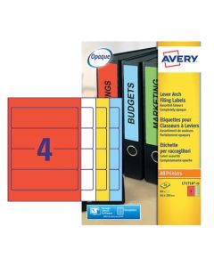 Avery Laser Filing Label Lever Arch File 200x60mm 4 Per A4 Sheet Multicoloured (Pack 80 Labels) - L7171A-20