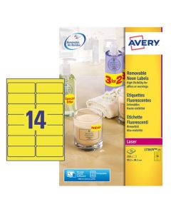 Avery Laser High Visibility Removable Label 99x38mm 14 Per A4 Sheet Neon Yellow (Pack 350 Labels ) L7263Y-25