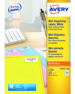 Avery Mini Multipurpose Labels 45.7 x 25.4 mm White (Pack 4000 Labels) - L7654-100