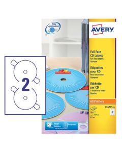 Avery Full Face CD/DVD Matt Label 117mm Diameter 2 Per A4 Sheet White (Pack 50 Labels) L7676-25