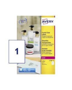 Avery Laser Label 210x297mm 1 Per A4 Sheet Crystal Clear (Pack 25 Labels) L7784-25