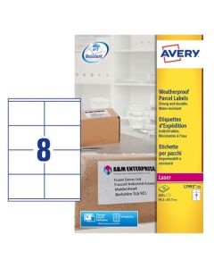 Avery Laser Weatherproof Parcel Label 99x67mm 8 Per A4 Sheet White (Pack 200 Labels) L7993-25