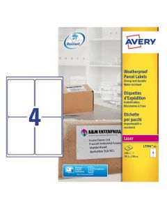 Avery Laser Weatherproof Parcel Label 99x139mm 4 Per A4 Sheet White (Pack 100 Labels) L7994-25