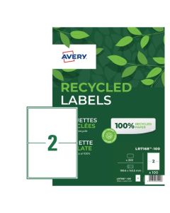 Avery Laser Recycled Address Label 199.6x143.5mm 2 Per A4 Sheet White (Pack 200 Labels) LR7168-100