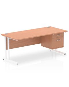 Dynamic Impulse W1800 x D800 x H730mm Straight Office Desk Cantilever Leg With 1 x 2 Drawer Fixed Pedestal Beech Finish White Frame - MI001695