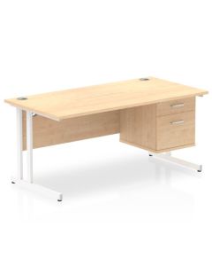Dynamic Impulse W1600 x D800 x H730mm Straight Office Desk Cantilever Leg With 1 x 2 Drawer Fixed Pedestal Maple Finish White Frame - MI002437