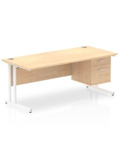 Dynamic Impulse W1800 x D800 x H730mm Straight Office Desk Cantilever Leg With 1 x 2 Drawer Fixed Pedestal Maple Finish White Frame - MI002438