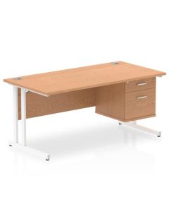 Dynamic Impulse W1600 x D800 x H730mm Straight Office Desk Cantilever Leg With 1 x 2 Drawer Fixed Pedestal Oak Finish White Frame - MI002663